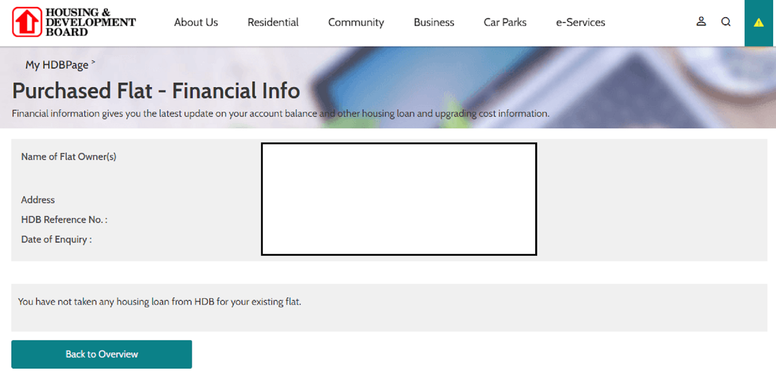 Purchased Flat - Financial Info page on HDB website