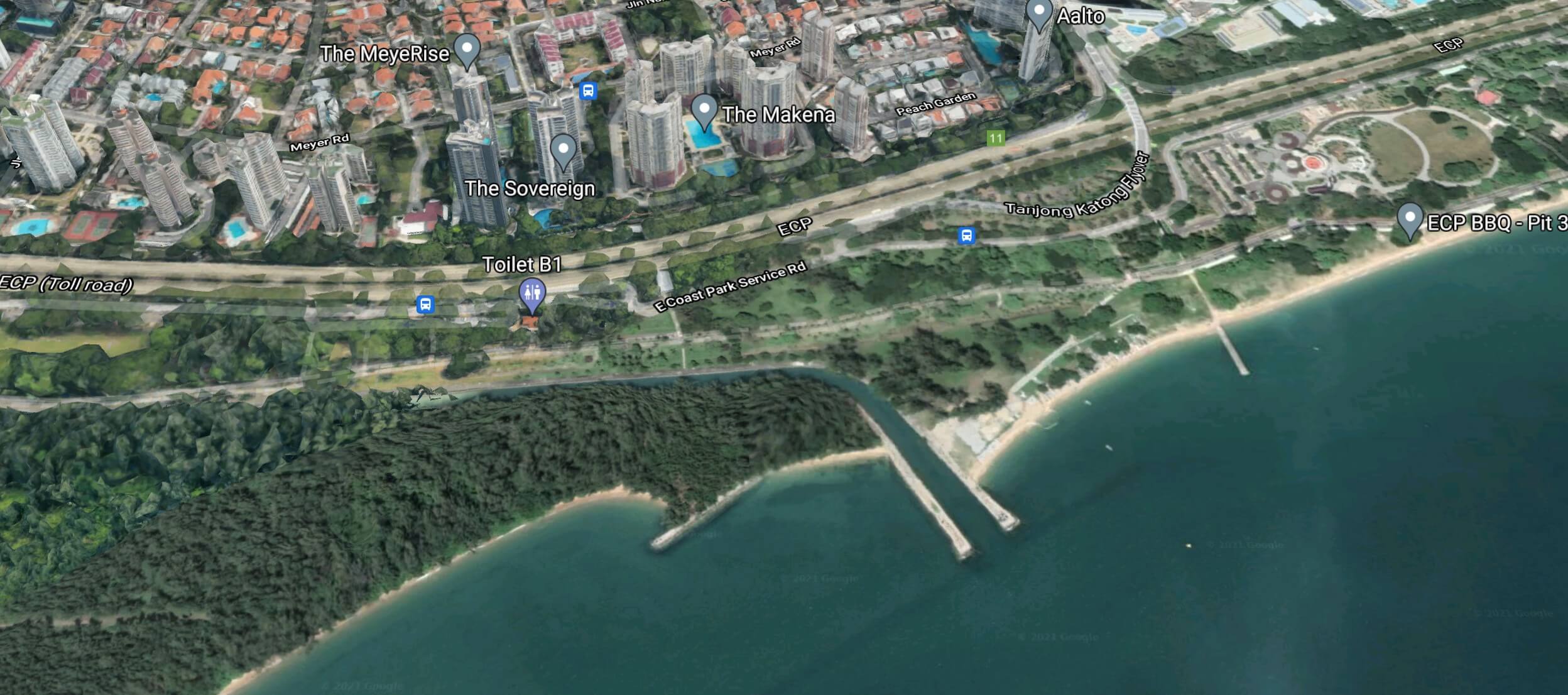 Google Maps view of East Coast Park, Singapore