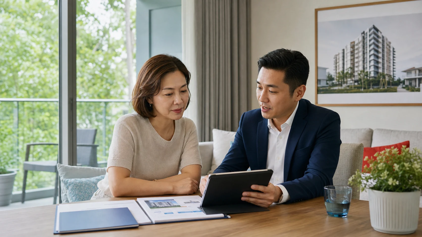 A homeowner reviewing property valuation and home-equity options with an adviser