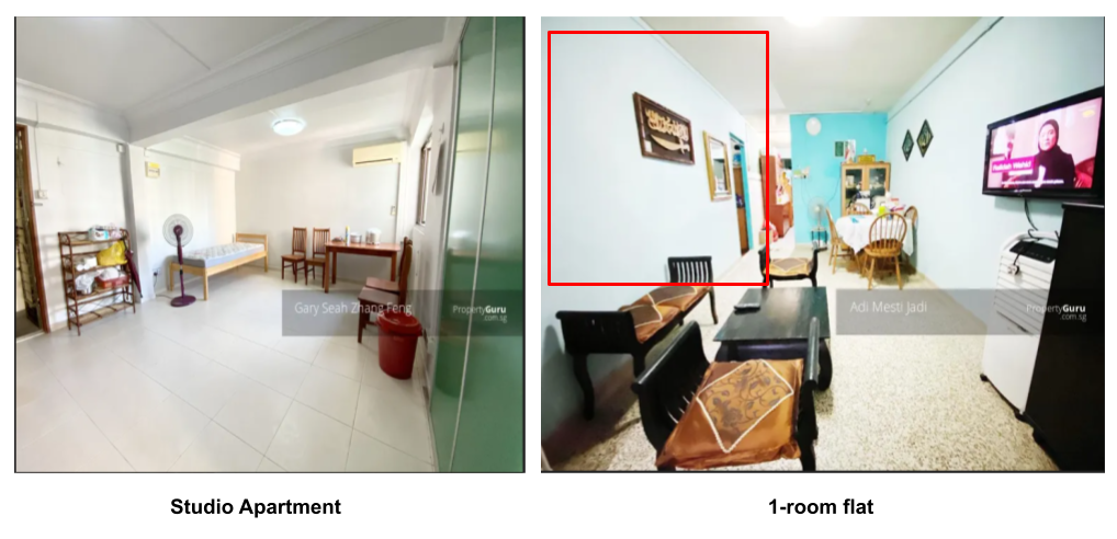 A comparison between a studio apartment vs a 1-rm flat