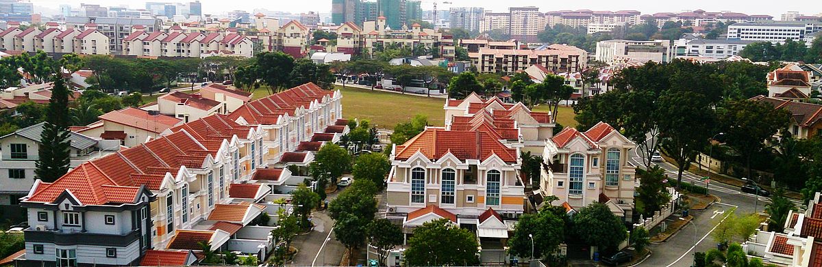 A aeriel shot of terraced houses